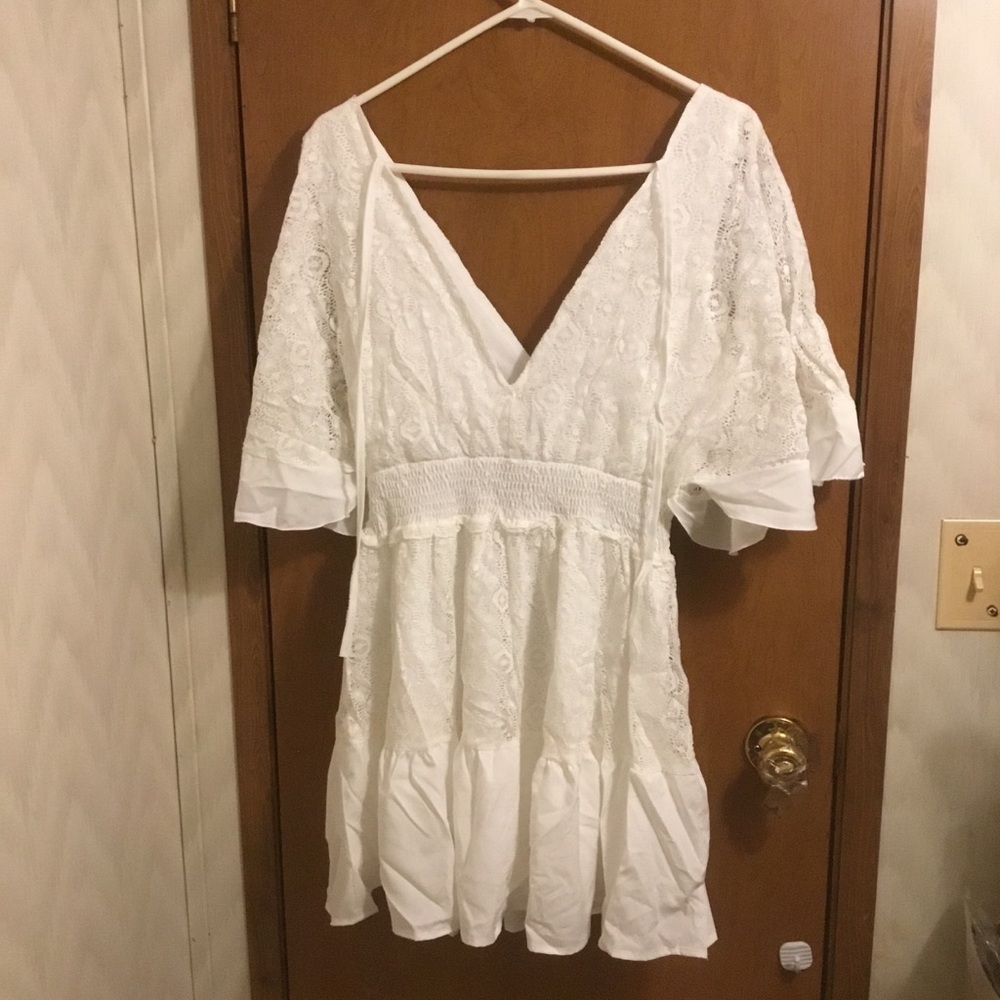 Casual Lace Patchwork Batwing Sleeve V Neck Fashion Summer Loose Dress L - Picture 7 of 7